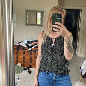 Greylin Black and White Asymmetrical Silk Tank Top